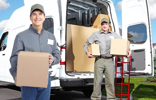 Packed boxes and furniture ready for removals in Hatton